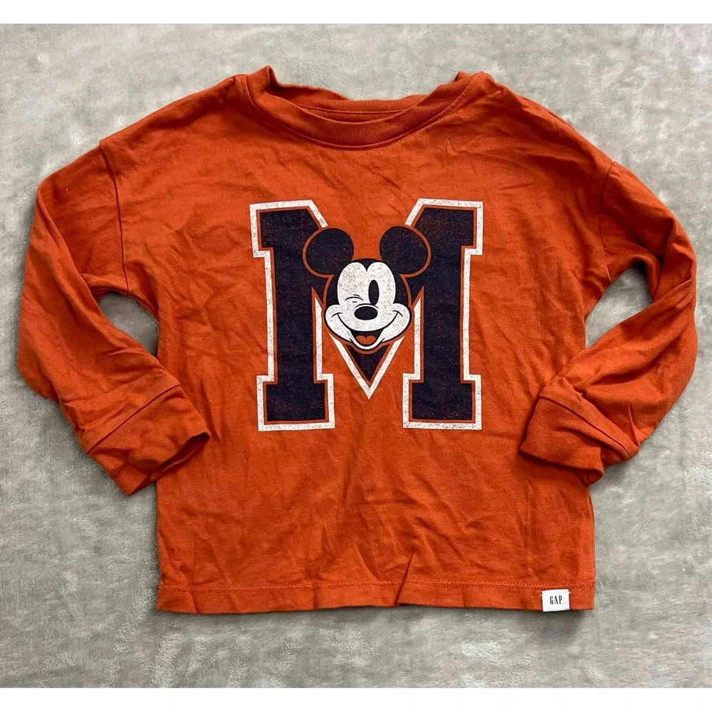 Baby Gap Disney Mickey Mouse 3pc Set Sweatshirt Joggers Tee Orange Gray 3T